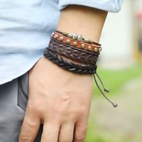 New Hand-woven Cowhide Creative 6-piece Leather Bracelet main image 6