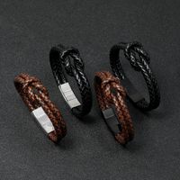 Retro Woven Leather  Stainless Steel  Magnet Buckle Men's Bracelet main image 3