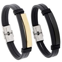 Simple Smooth Stainless Steel Men's Leather Bracelet main image 1