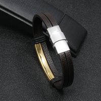 Simple Smooth Stainless Steel Men's Leather Bracelet main image 5