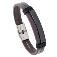 Simple Smooth Stainless Steel Men's Leather Bracelet main image 3