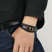 All-match Men's Leather Stainless Steel Woven Punk Pu Bracelet main image 3
