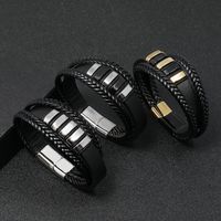 All-match Men's Leather Stainless Steel Woven Punk Pu Bracelet main image 4