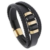 All-match Men's Leather Stainless Steel Woven Punk Pu Bracelet main image 5