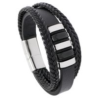 All-match Men's Leather Stainless Steel Woven Punk Pu Bracelet main image 6