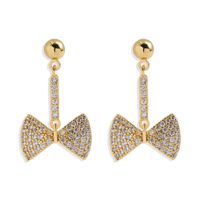 Simple Fashion Diamond Bow S925 Silver Needle Copper Inlaid Zirconium Earrings sku image 1