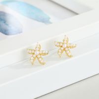 Starfish Pearl Flower 925 Silver Needle Earrings sku image 1
