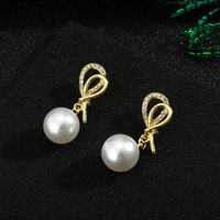 925 Silver Needle Bow Pearl Earrings sku image 3