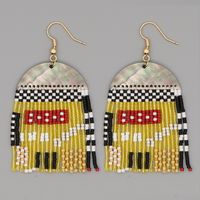 Bohemian Rice Beads Retro Pattern Tassel Earrings sku image 1