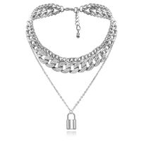 Creative Alloy Lock Pendant Micro Diamond Multi-layer Necklace sku image 2