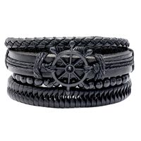 New  Creative Hand-woven Black Rudder Leather Bracelet sku image 1