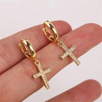 Copper Inlaid Zirconium Cross Earrings main image 3