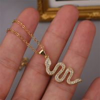 Fashion Long Copper Inlaid Zirconium Zodiac Snake Necklace main image 4