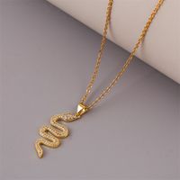 Fashion Long Copper Inlaid Zirconium Zodiac Snake Necklace main image 5