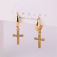 Copper Inlaid Zirconium Cross Earrings sku image 1