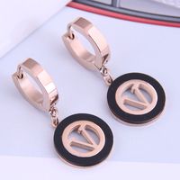 Fashion Titanium Steel Round V-shaped Earrings sku image 1