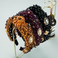 New Baroque Style Gold Velvet Sewing Crystal Headband main image 2
