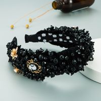 New Baroque Style Gold Velvet Sewing Crystal Headband main image 3