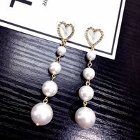 Love Simple Pearl Tassel Long Earrings main image 3