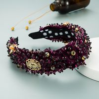 New Baroque Style Gold Velvet Sewing Crystal Headband sku image 1