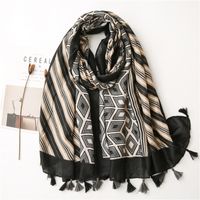 Cotton Korean  Wild Stitching Geometric Black Long Scarf main image 1