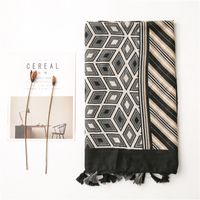 Cotton Korean  Wild Stitching Geometric Black Long Scarf main image 3