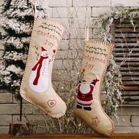 Linen Embroidered Christmas Socks Pendant Gift Bag main image 4