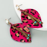 Leather Leopard Print Bronzing Diamond Earrings main image 4