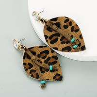 Leather Leopard Print Bronzing Diamond Earrings main image 5
