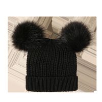 Black Hat Two Wool Ball Knitted Hat main image 6