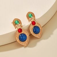 Fashion Gold Long Exotic Gemstone Inlaid Earrings main image 3