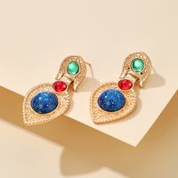 Fashion Gold Long Exotic Gemstone Inlaid Earrings main image 5