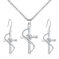 Simple Style Cross Imitation Diamond Alloy Plating Inlay Artificial Diamond Silver Plated Women's Jewelry Set sku image 1