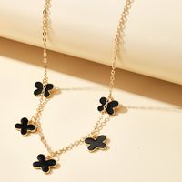Korean  Exaggerated Oil Drop Flower Four-leaf Clover Pendant  Necklace main image 5