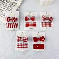 Red Wave Dot Fabric Bow Hairpin Set main image 1