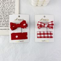 Red Wave Dot Fabric Bow Hairpin Set main image 6