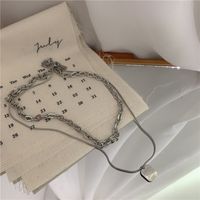 Korea's New Simple Metal Double Layered Titanium Steel Trend Necklace sku image 2