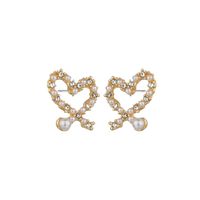 Korean  Irregular Hollow Love Pearl Earrings sku image 1