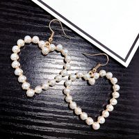 Retro Simple Pearl Heart Earrings sku image 1