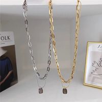 Korea's New Simple Metal Double Layered Titanium Steel Trend Necklace main image 5