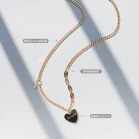 Simple   Peach Heart Dripping Oil English Steel Ball Stacking Necklace main image 3