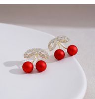 S925 Silver Needle Red Cherries Earrings main image 2