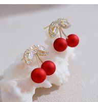 S925 Silver Needle Red Cherries Earrings main image 3