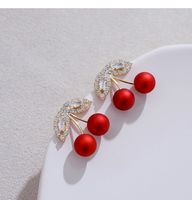 S925 Silver Needle Red Cherries Earrings main image 4