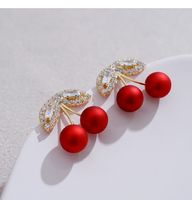 S925 Silver Needle Red Cherries Earrings main image 5