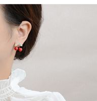 S925 Silver Needle Red Cherries Earrings main image 6