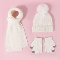 Children's Pure Color Knitted Hat Scarf Gloves sku image 7