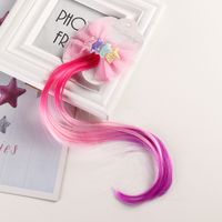 Children's Hair Accessories Color Gradient Wig Hair Piece Bow Tie Headdress sku image 10