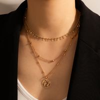 Disc Hollow Clavicle Chain Multi-layer Tassel Necklace sku image 2