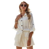 Long-sleeved White Shirt Top Cotton Linen Shorts Casual Suit main image 6
